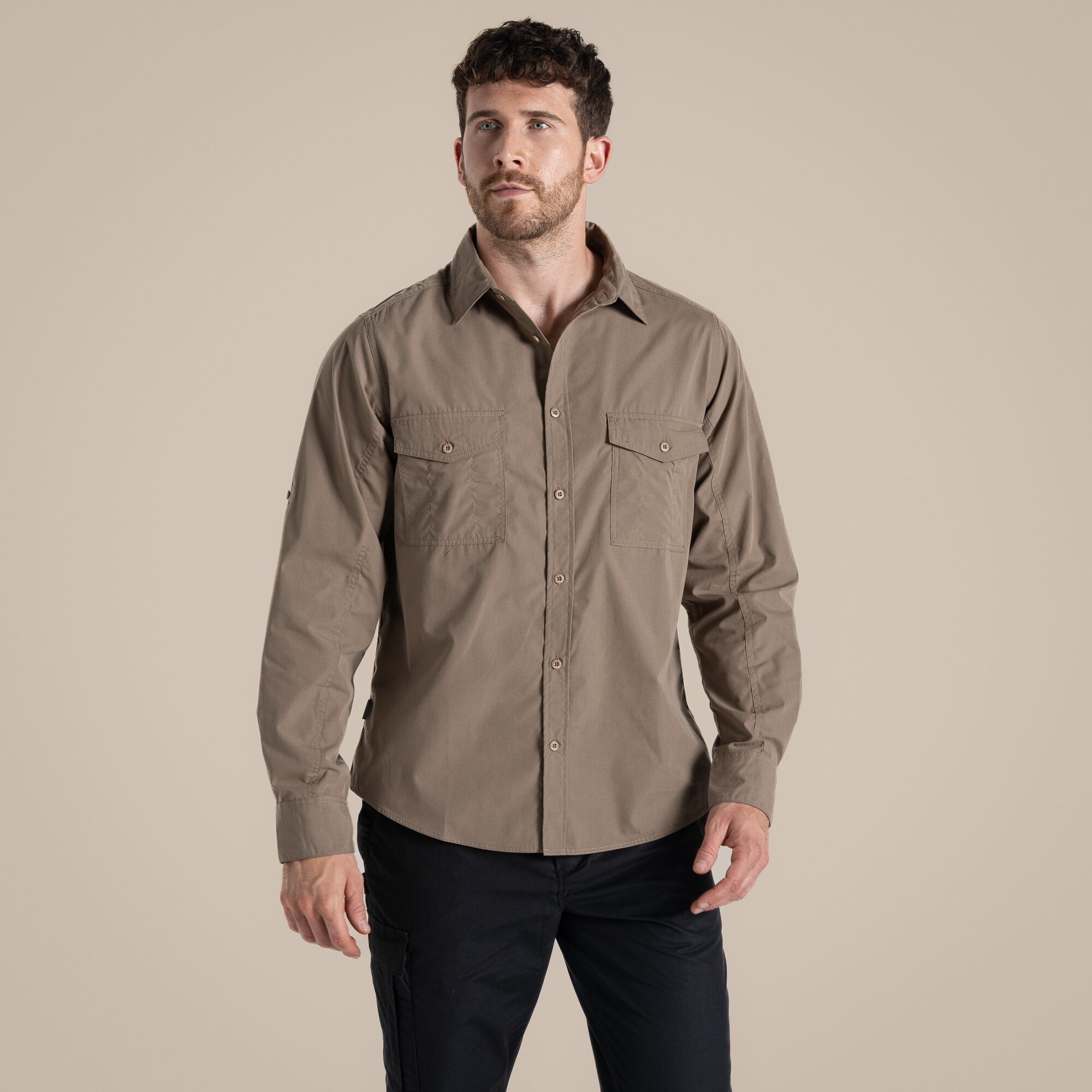 Craghoppers Expert Kiwi Long Sleeved Shirt Size: S Men's Beige