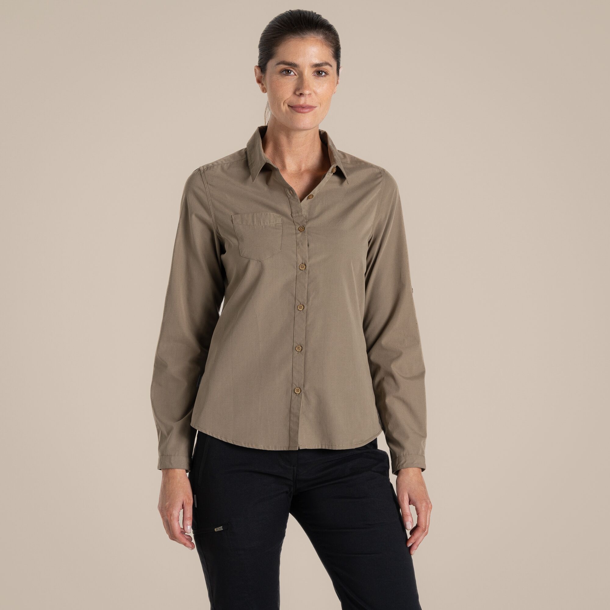 Craghoppers Expert Women's Kiwi Long Sleeved Shirt - Beige Size 8