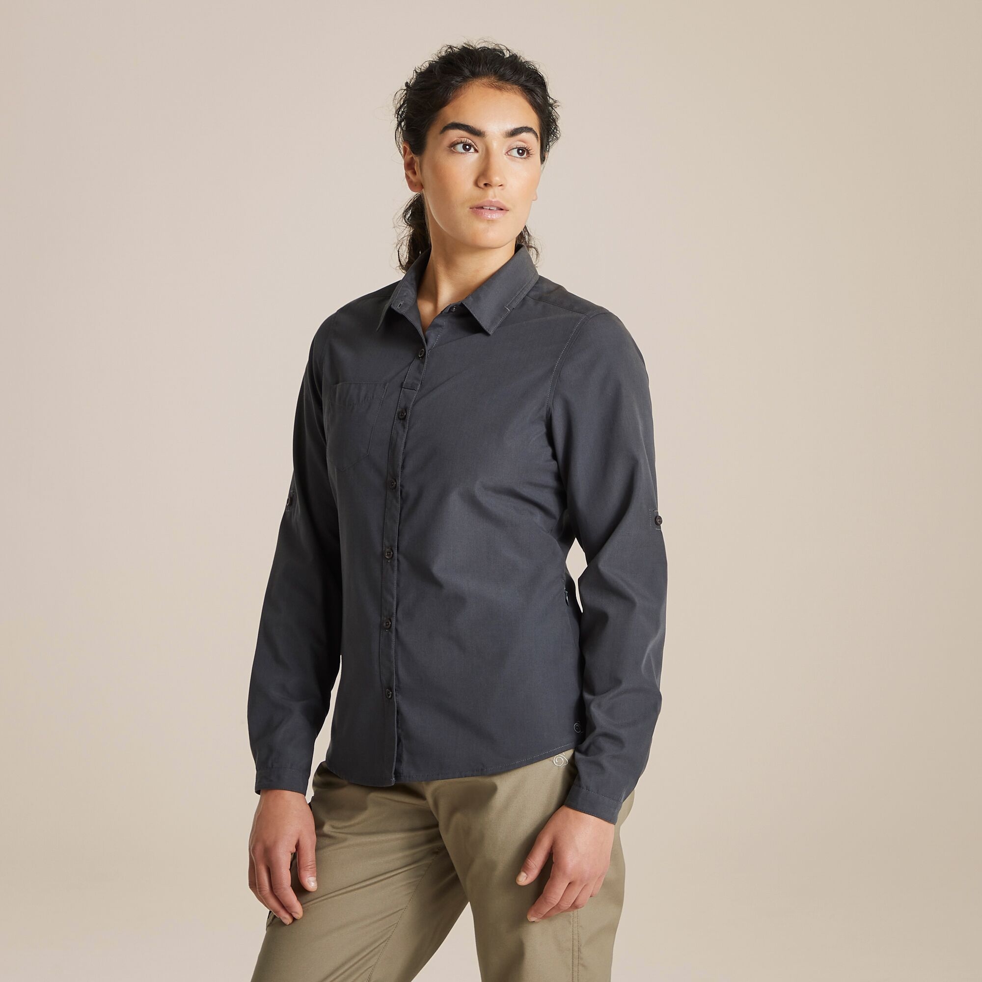 Craghoppers Expert Women's Kiwi Long Sleeved Shirt - Grey Size 8