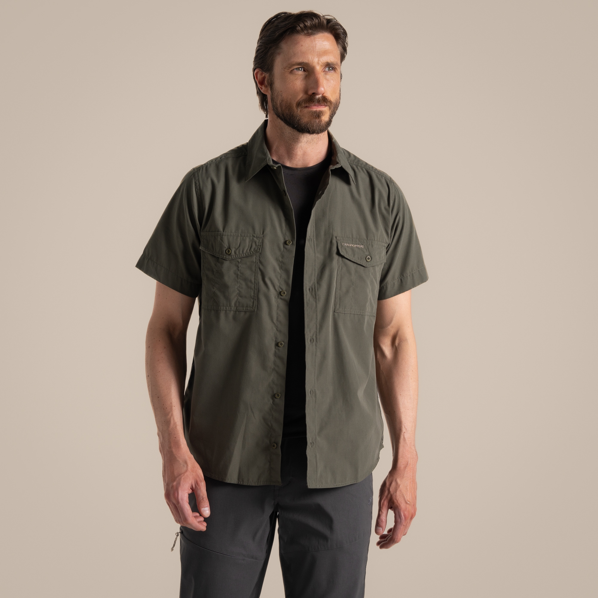 Craghoppers Kiwi Short Sleeved Shirt Size: L Men's Green