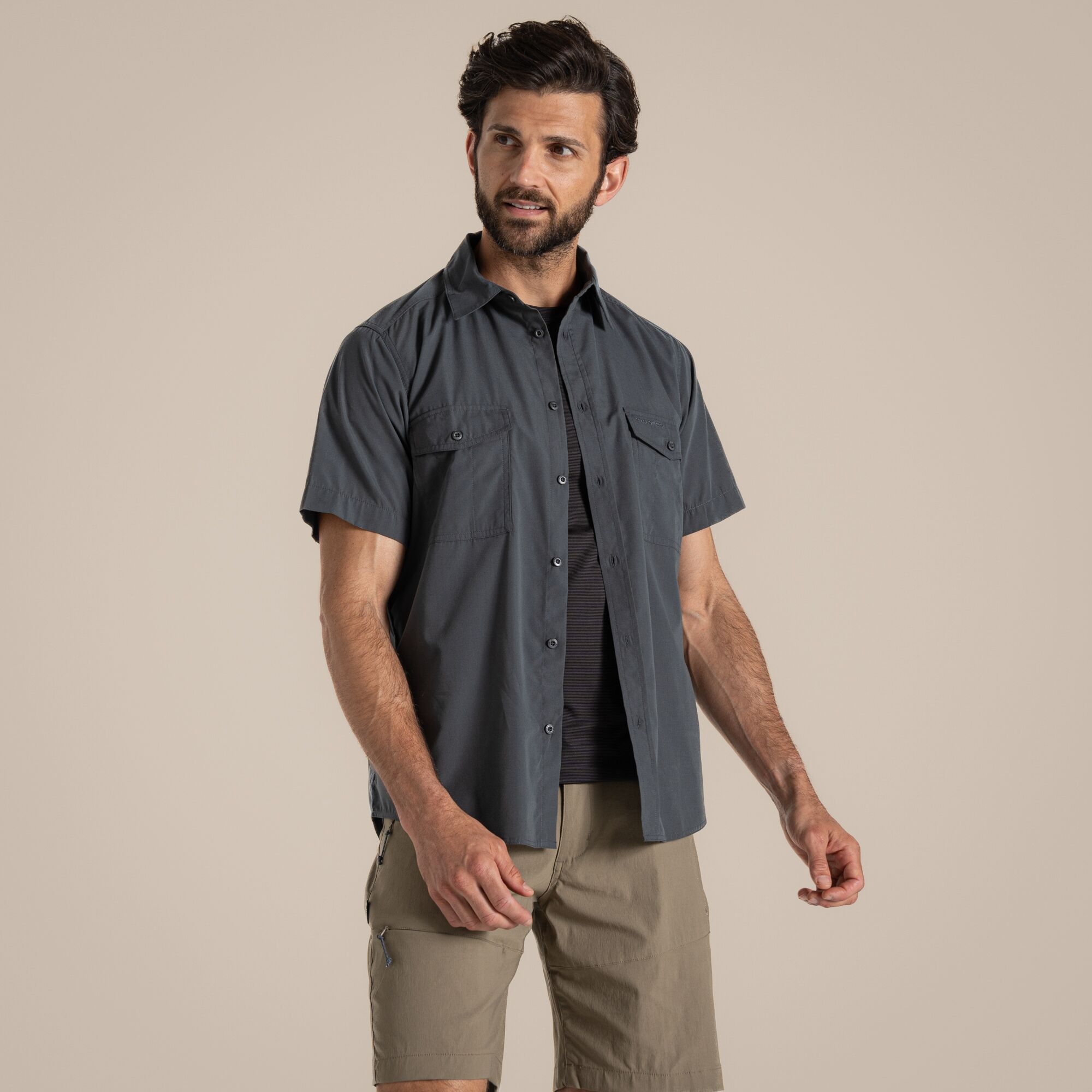 Craghoppers Kiwi Short Sleeved Shirt Size: L Men's Grey
