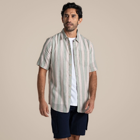 Craghoppers Men's Argino Short Sleeved Shirt Lichen Green Stripe