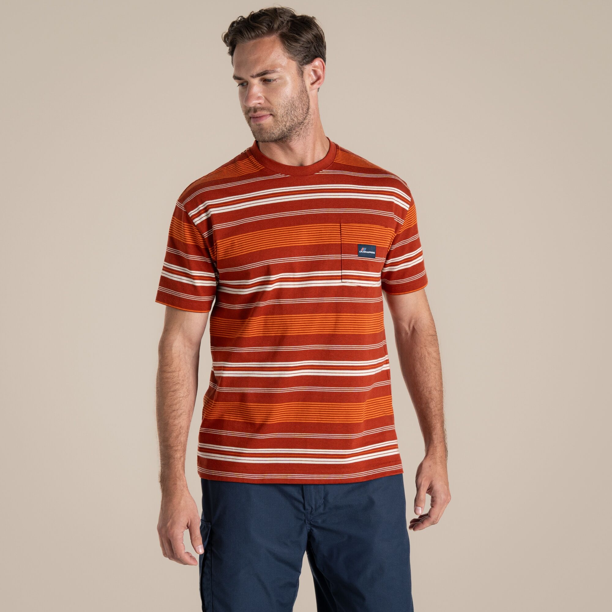 Craghoppers Mens Pointer Short Sleeved T-shirt Red Beach Stripe, Size: L