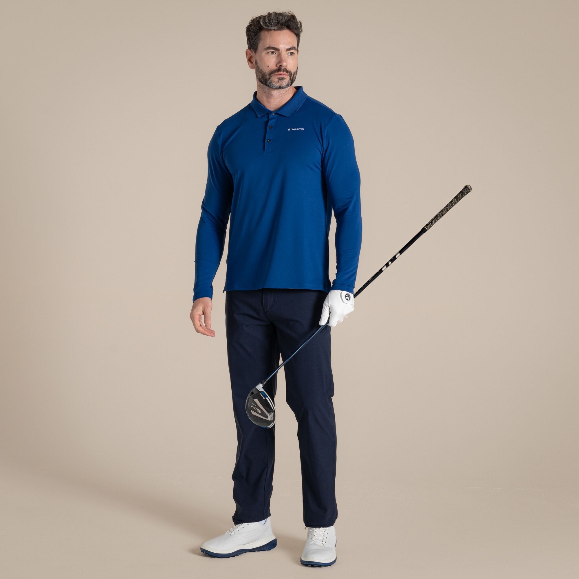 Craghoppers Nosilife Bramshaw Golf Long Sleeved Polo Top Size: L Men's Blue