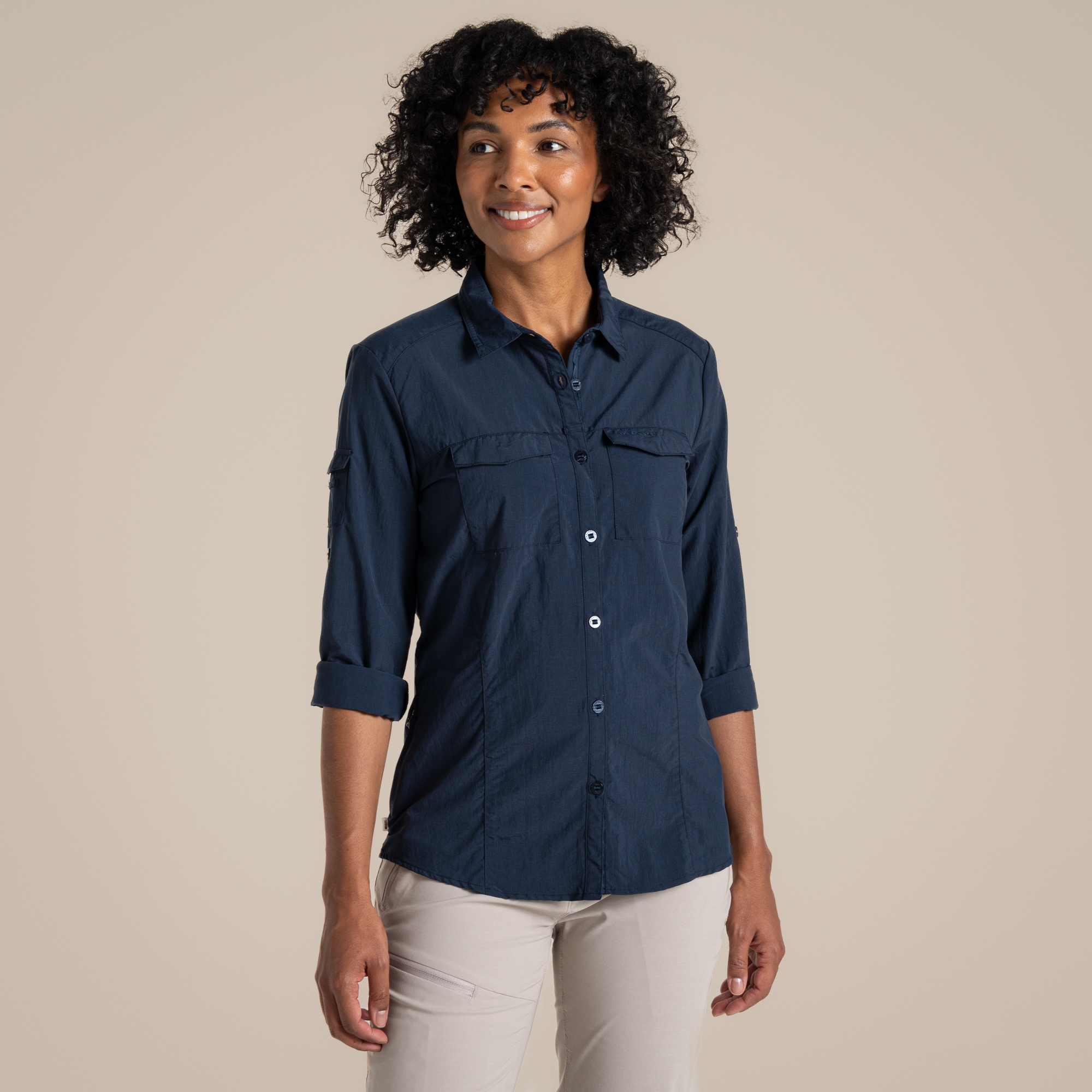 Craghoppers Women's Nosilife Adventure Long Sleeved Shirt Iii - Navy Size 12