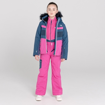 Dziecięca kurtka narciarska przeciwdeszczowa Dare2B Belief granatowa-różowa