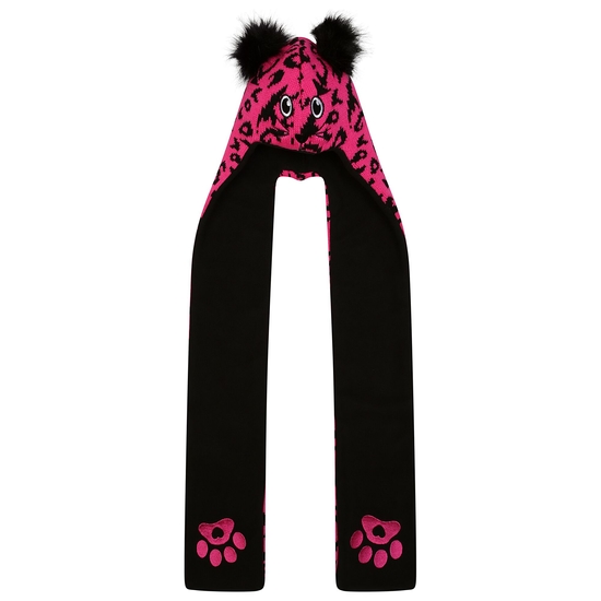 Dare 2b - Kids' Snowplay 3-in-1 Hat Scarf Pink Black Leopard Print