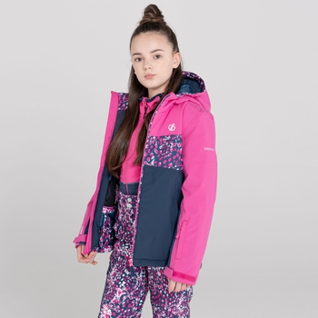 Kids' Humour Recycled Waterproof Ski Jacket Rasberry Rose Snow Leopard Print
