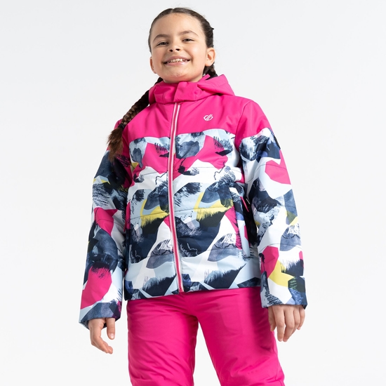 Dare 2b - Dziecięca kurtka narciarska ocieplana Liftie Różowo-niebieski we wzór