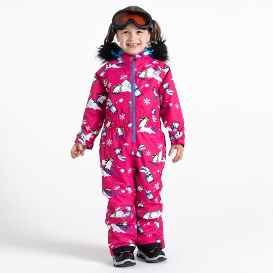 Kids' Snowplay Snowsuit Pink Snow Animals