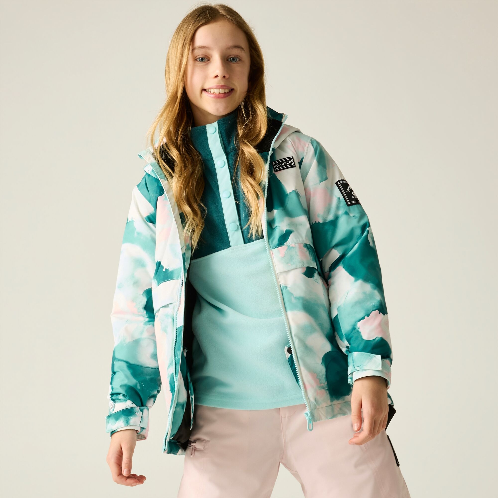 Dare2b Unisex Kids Kids Wing It Ski Jacket: : : 5-6 Teal Marble Print Size 5-6 Years - Outdoor Action - Image 3