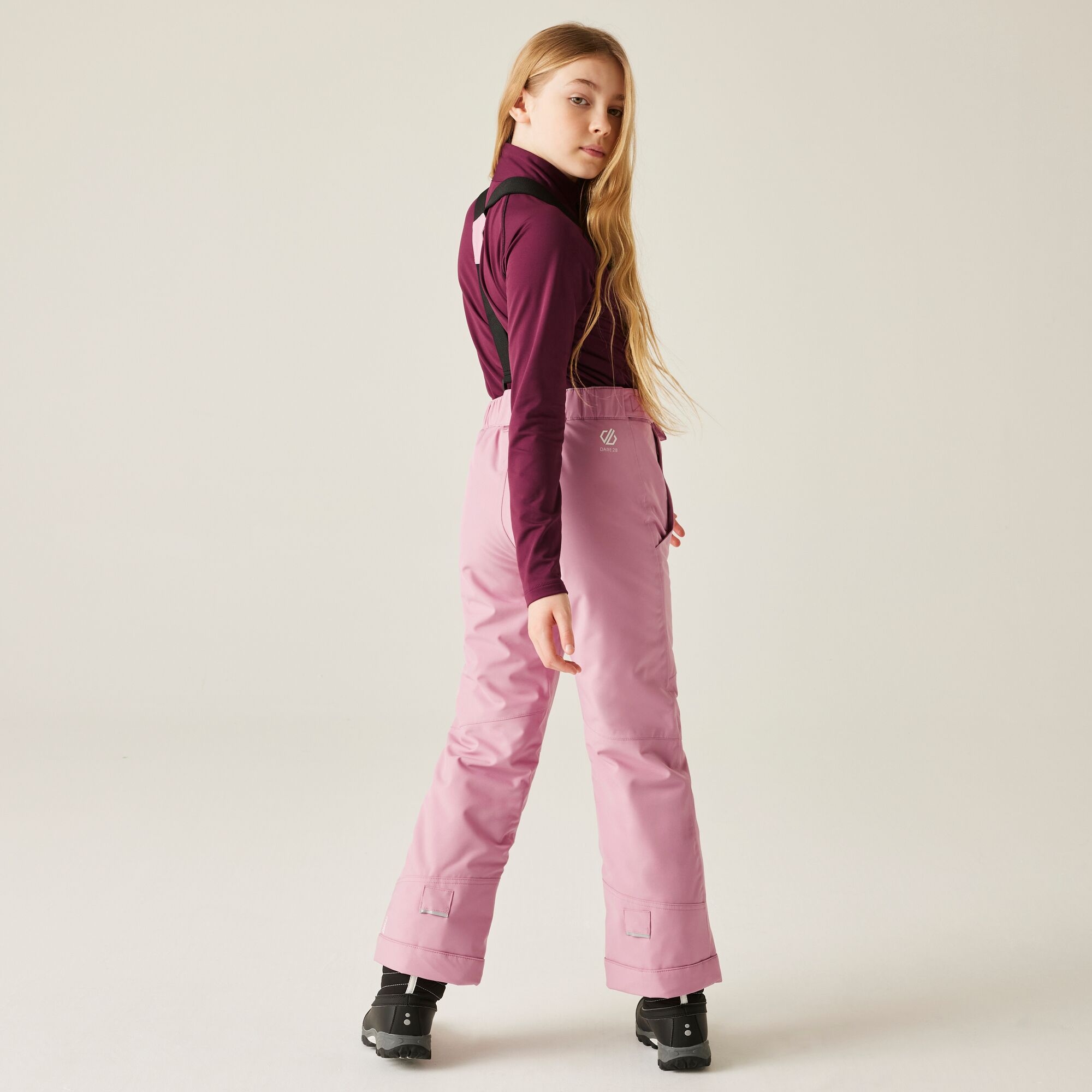 Dare 2b Spodnie narciarskie dziecięce z membraną z szelkami Outmove II Różowy