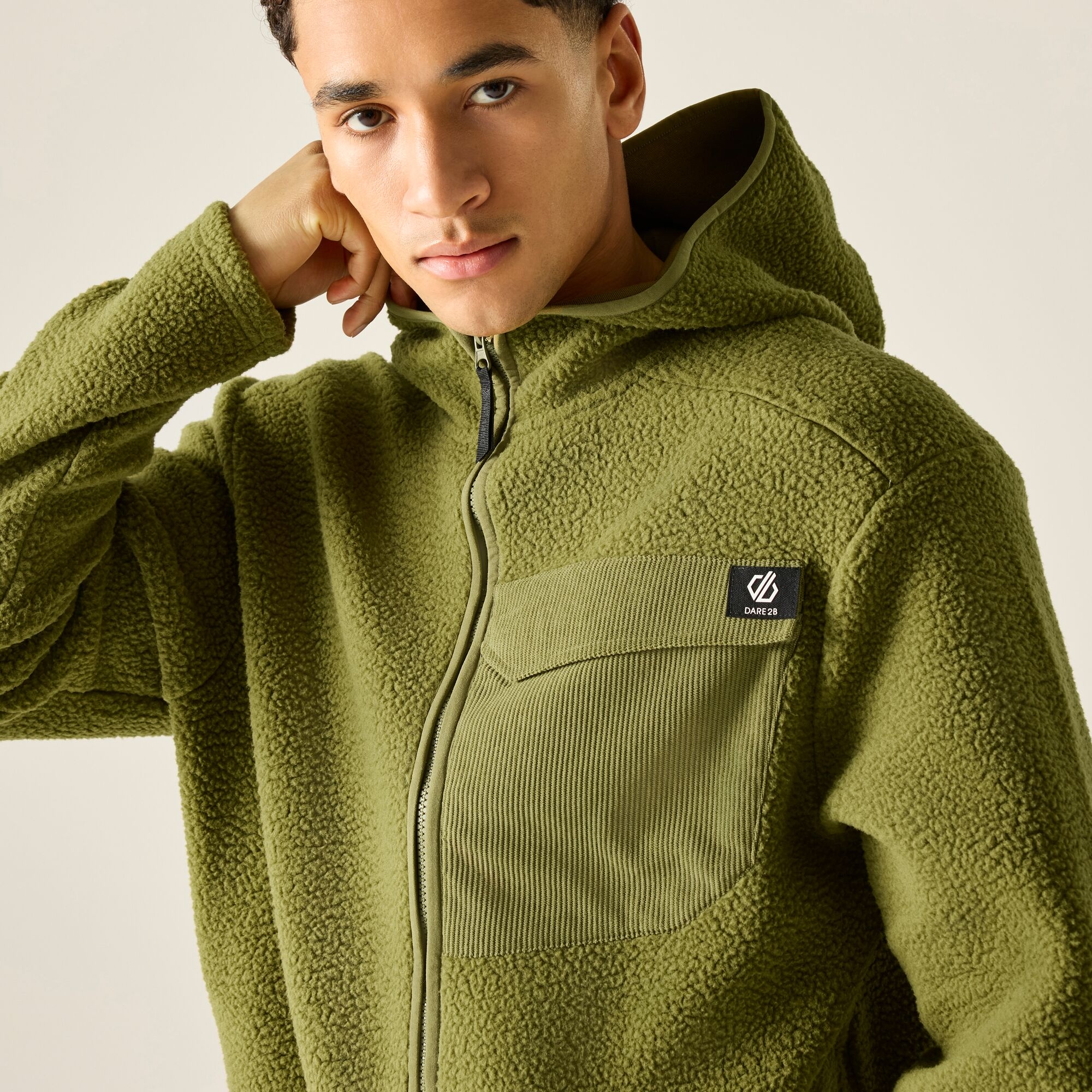 Dare 2B Men's Firn Hooded Borg Fleece - Green Medium - Image 1