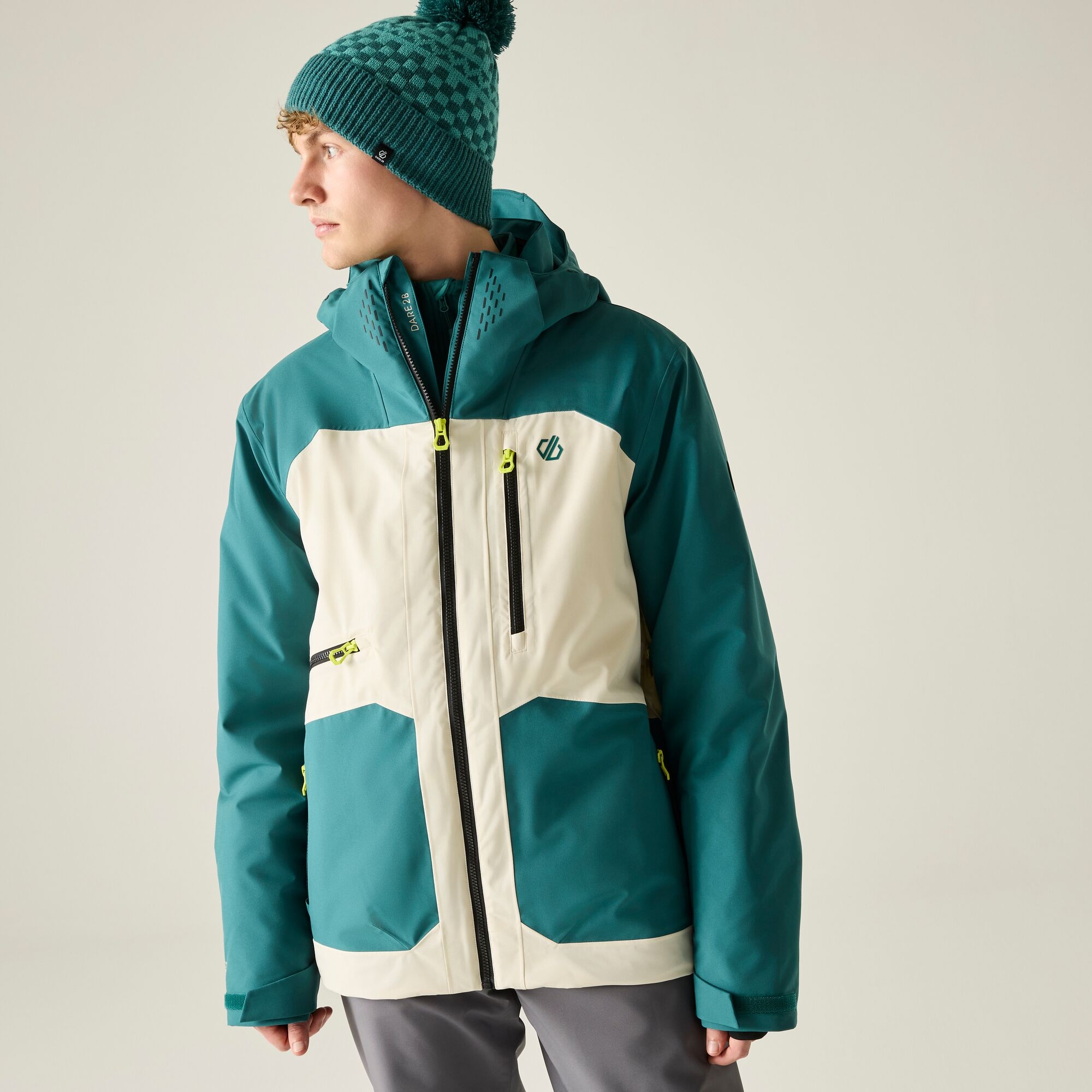 Dare2b Men's Baseplate Iv Ski Jacket: : Colour: Almond Milk/Mediterranea Xxl - Outdoor Action - Image 2