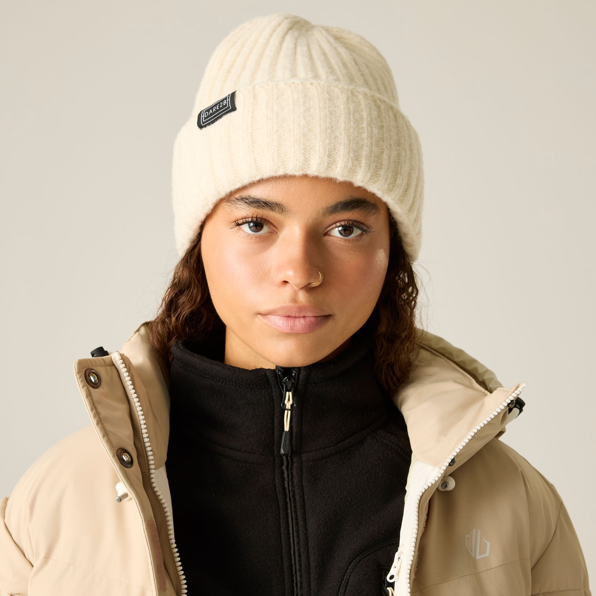 Dare 2B Unisex Cream Freestyle Fleece Lined Insulating Beanie Hat In - Image 4