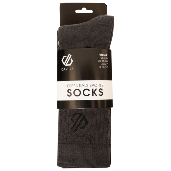 Dare 2b - Adult's Essentials Sports Socks 3 Pack Ebony Grey
