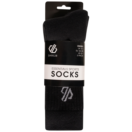 Dare 2b - Adult's Essentials Sports Socks 3 Pack Black