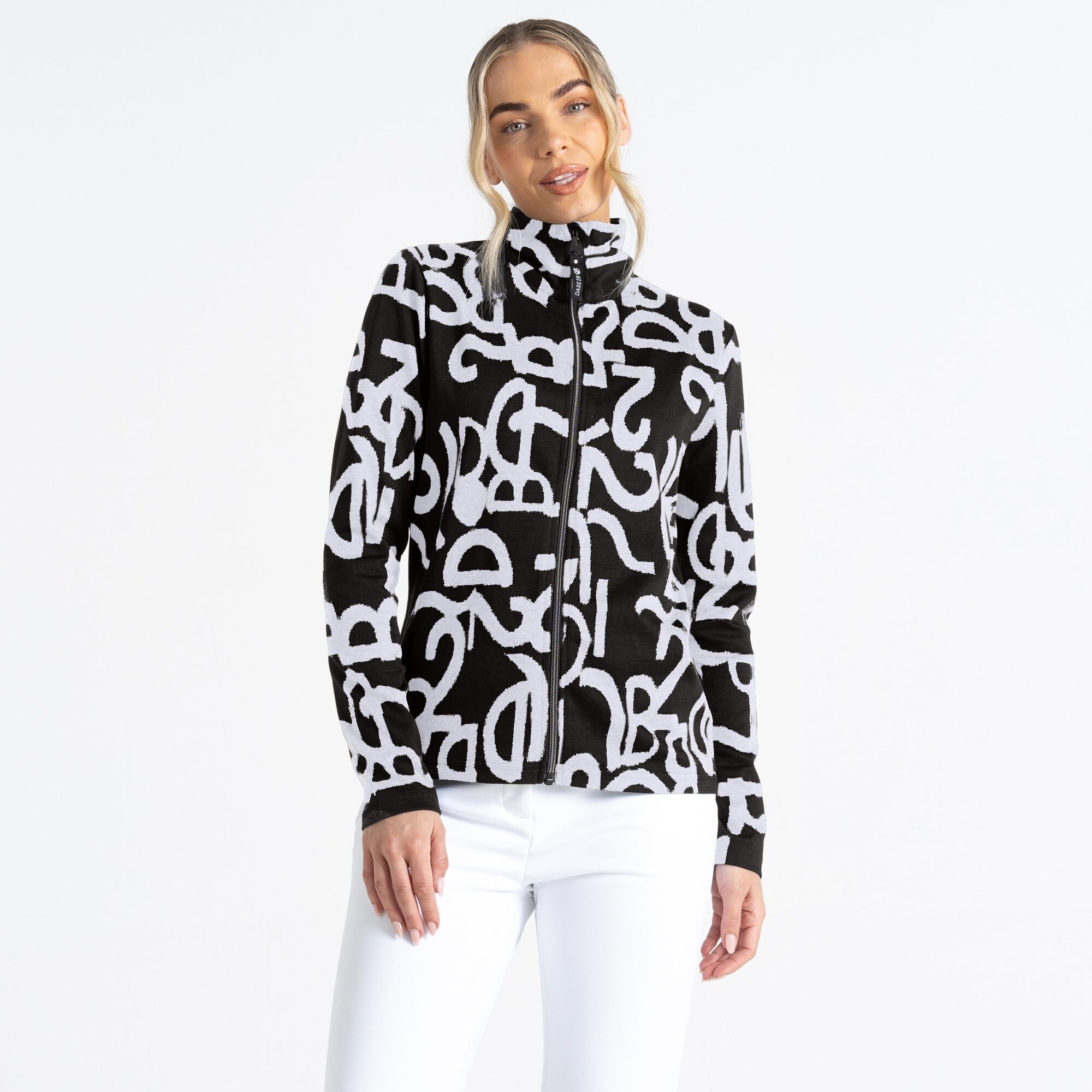 Dare 2b Damska bluza narciarska z suwakiem Glades Biało-czarny wzór