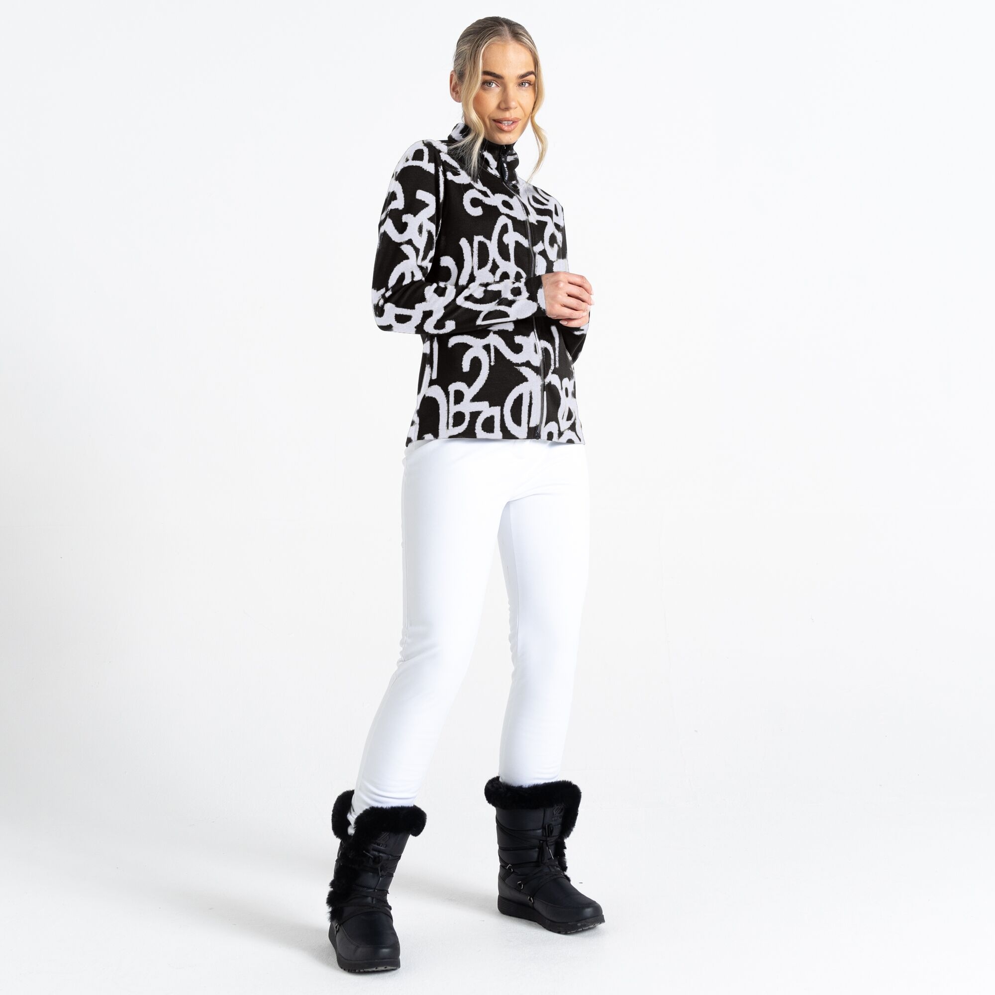 Dare 2b Bluza damska narciarska z suwakiem Glades Biało-czarny wzór