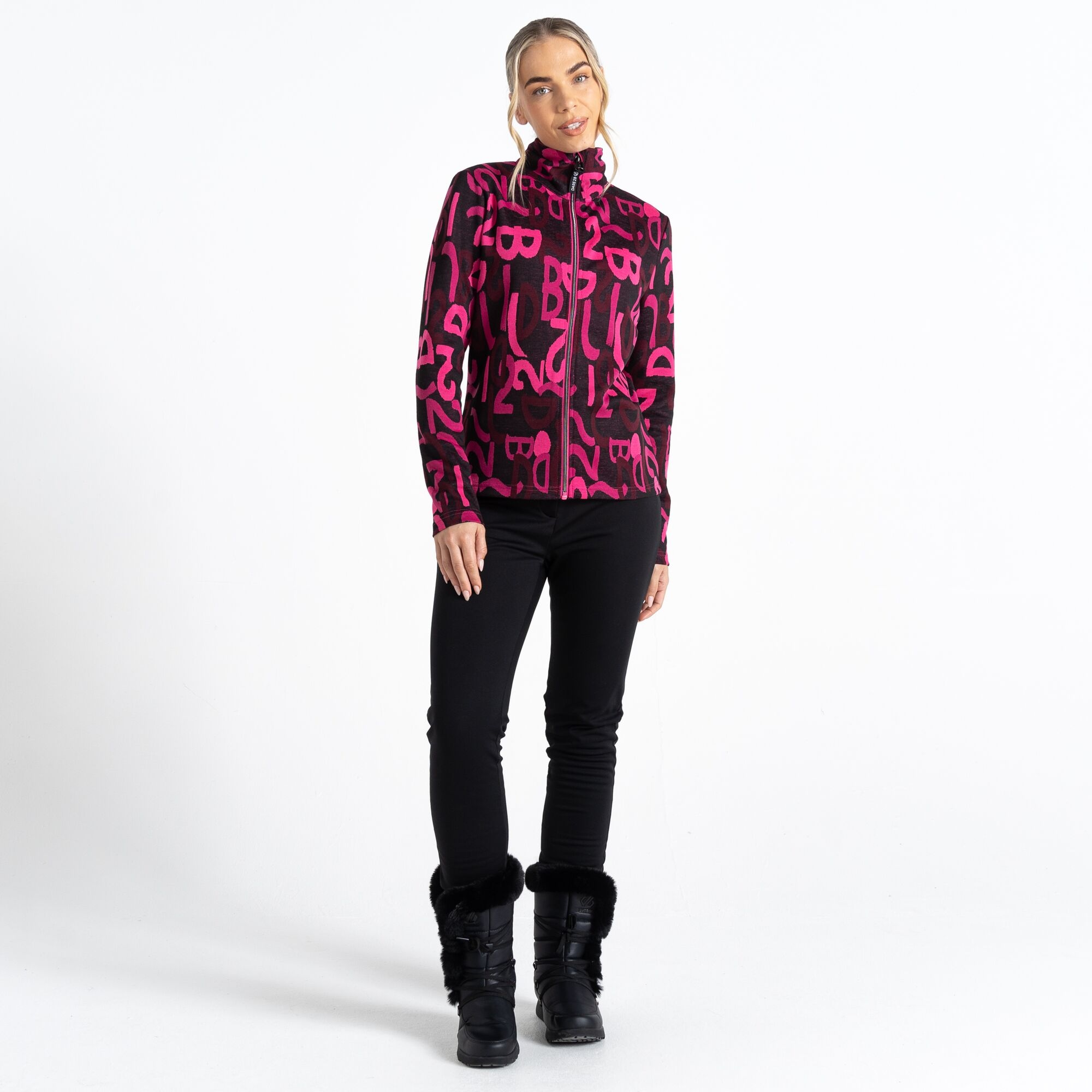 Dare 2b Damska bluza narciarska z suwakiem Glades Czarny w różowy wzór