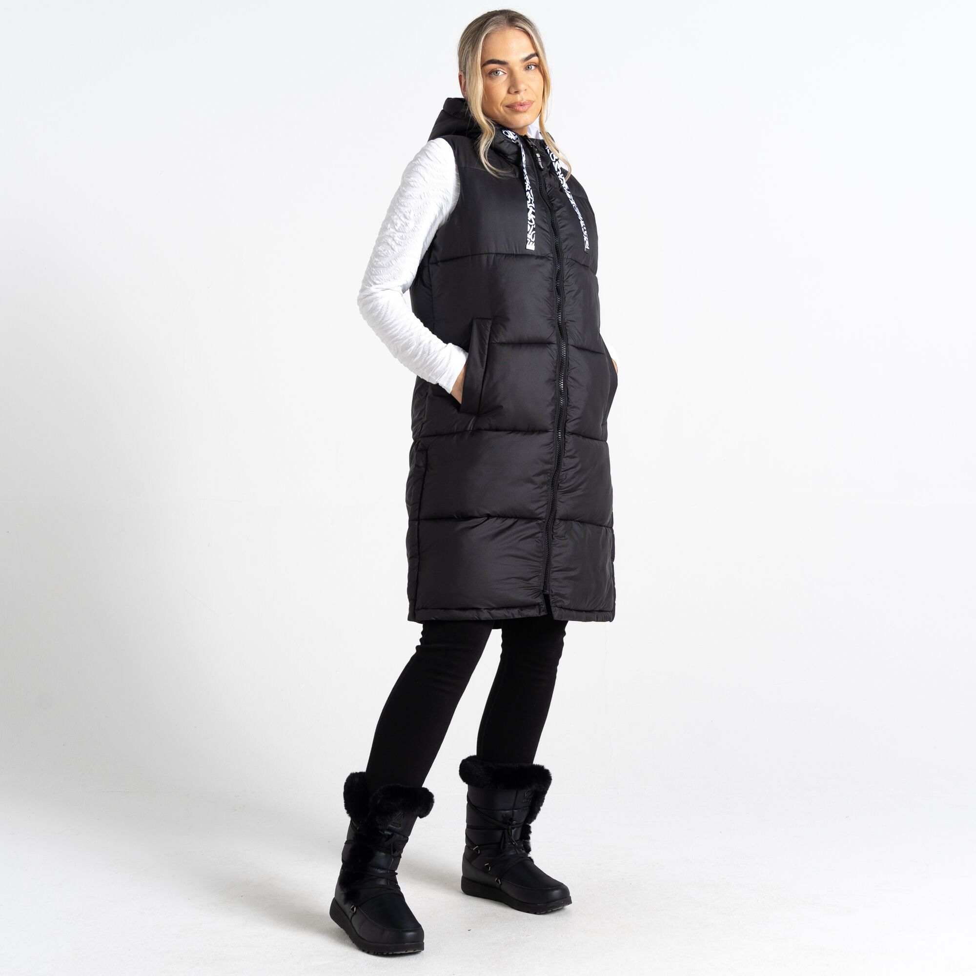 Dare 2b Damska kamizelka ocieplana długa z kapturem Society Czarny