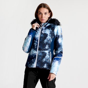 Dare 2b - Women's Iceglaze Faux Fur Trim Luxe Ski Jacket Blue Wing