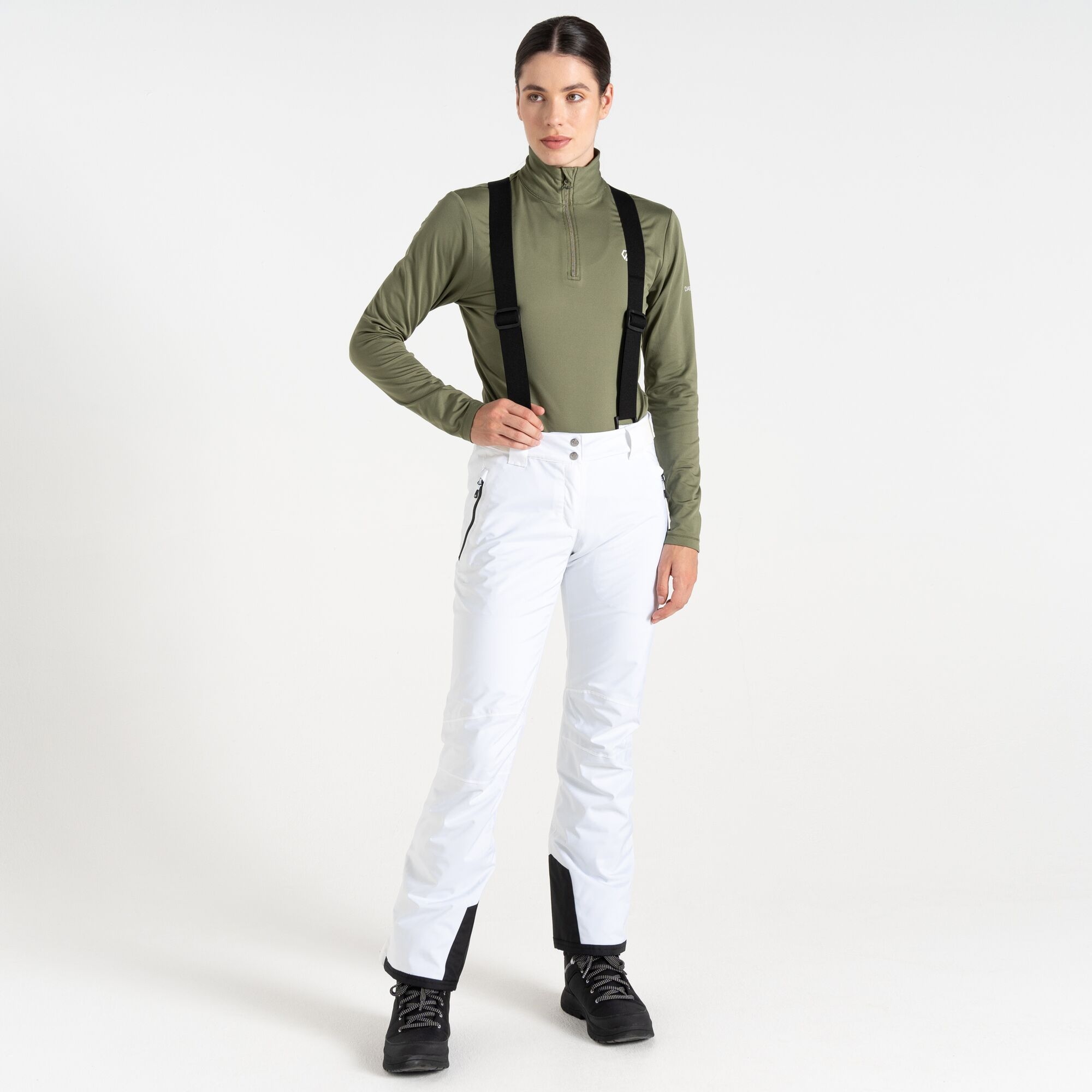 Dare 2b Spodnie narciarskie damskie z membraną z szelkami Diminish Biały