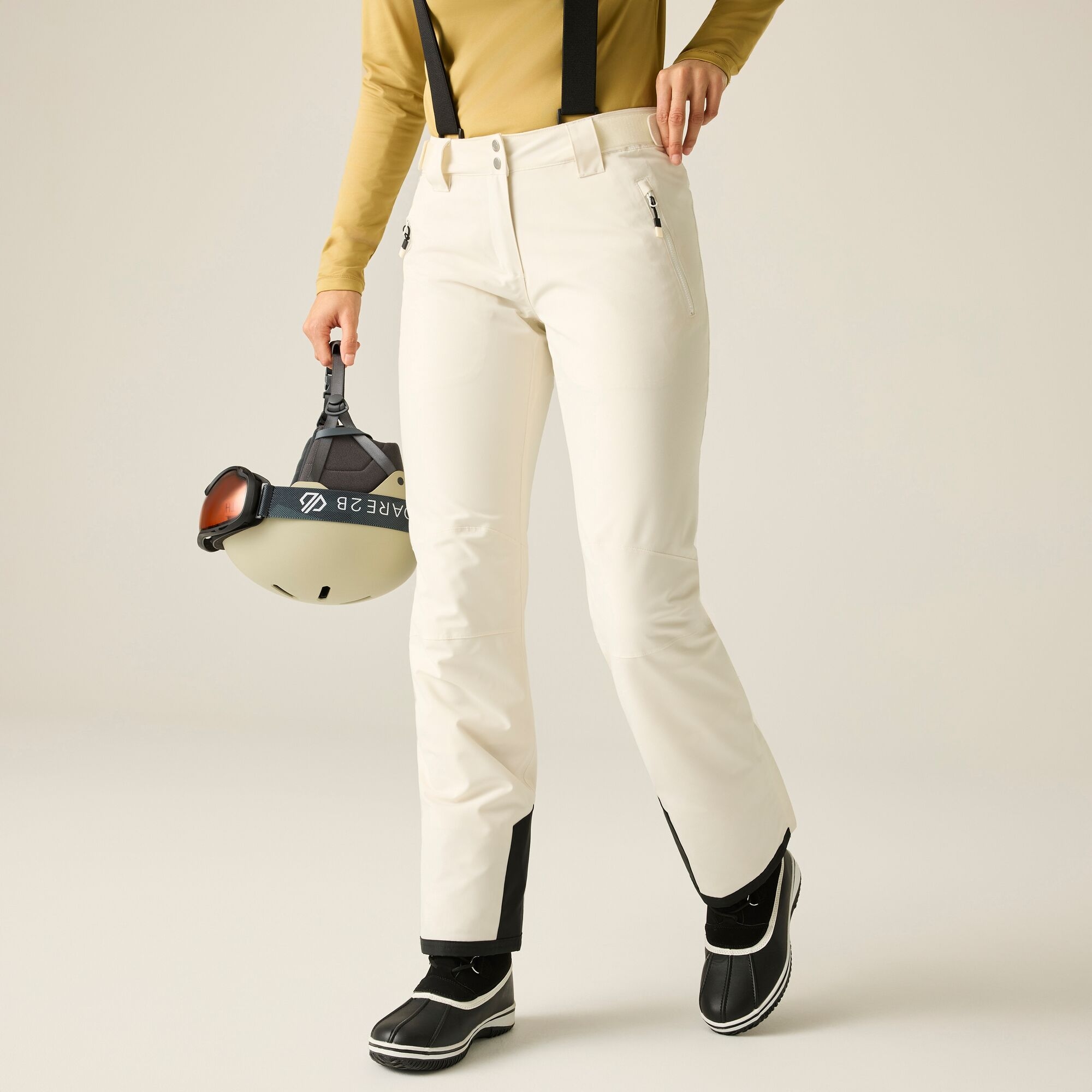 Dare 2b Spodnie narciarskie damskie z membraną z szelkami Diminish Beżowy