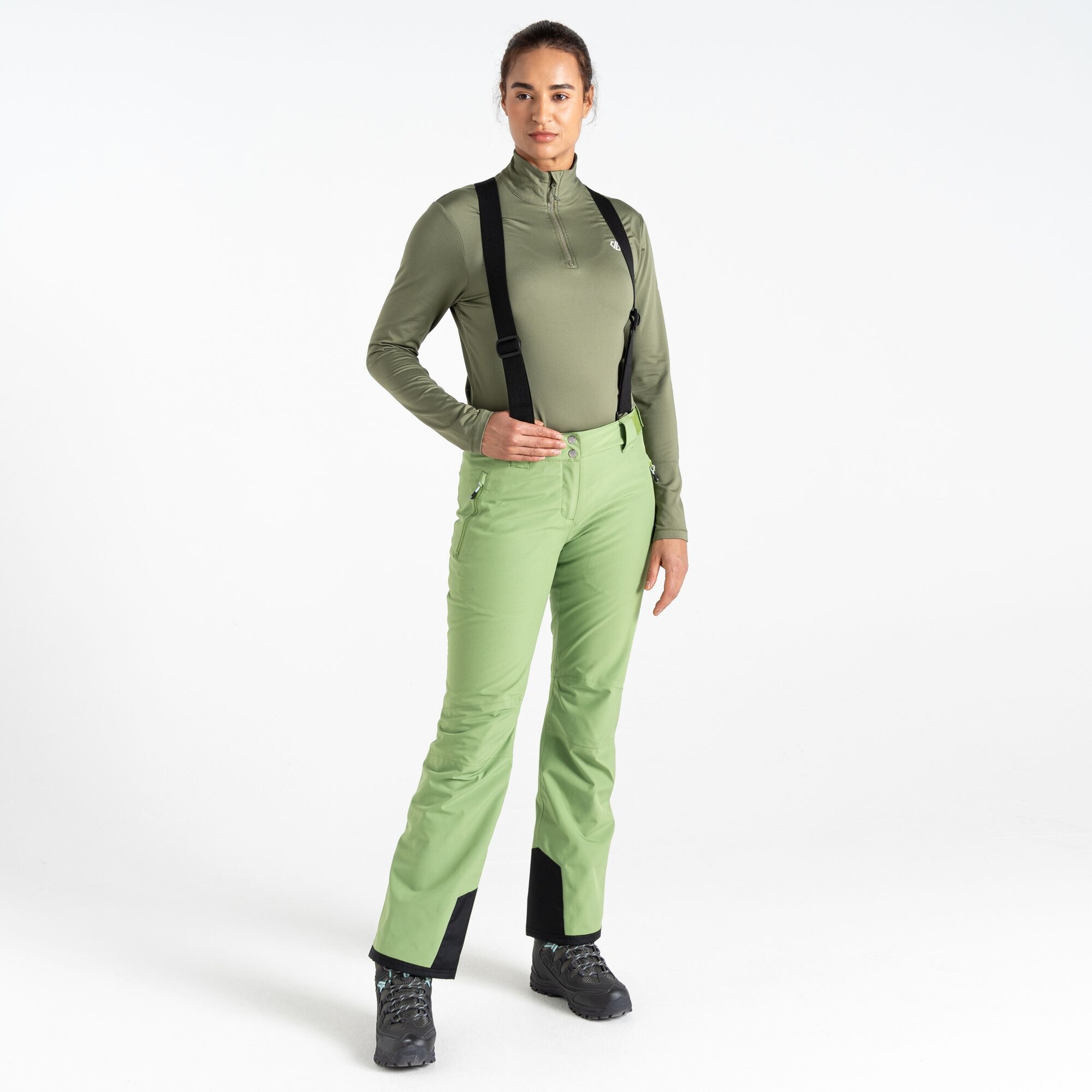 Dare 2b Spodnie narciarskie damskie z membraną z szelkami Diminish Zielony