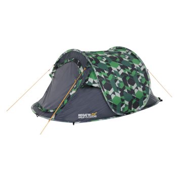Malawi 2-Man Pop Up Print Festival Tent Green Geometric Print