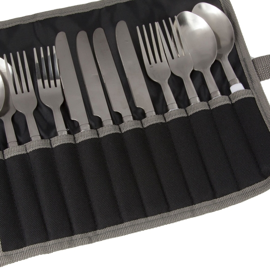 4 Personen Camping Besteckset Edelstahl Schwarz