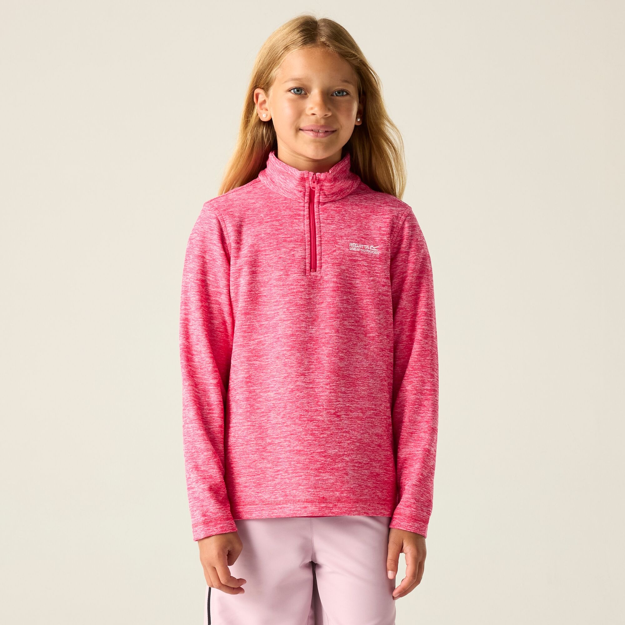 Regatta Polar dziecięcy z suwakiem 1/2 Hot Shot Marl Różowy