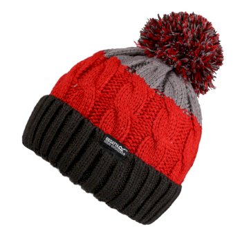 Kids' Davin III Cable Knit Bobble Hat Black Grey