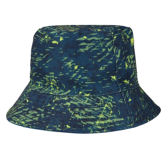 Kids' Flip Bucket Hat Moroccan Blue Scratch Print Piquant Green Moroccan Blue