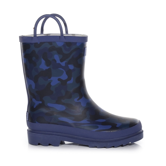 Kids Minnow Printed Wellies Dark Denim Camoflauge 