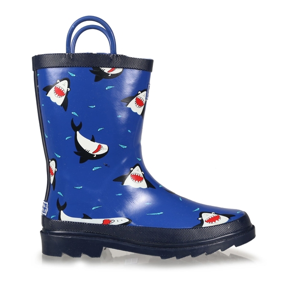 Kids Minnow Printed Wellies Bubbles The Shark​ Hawaiian Blue