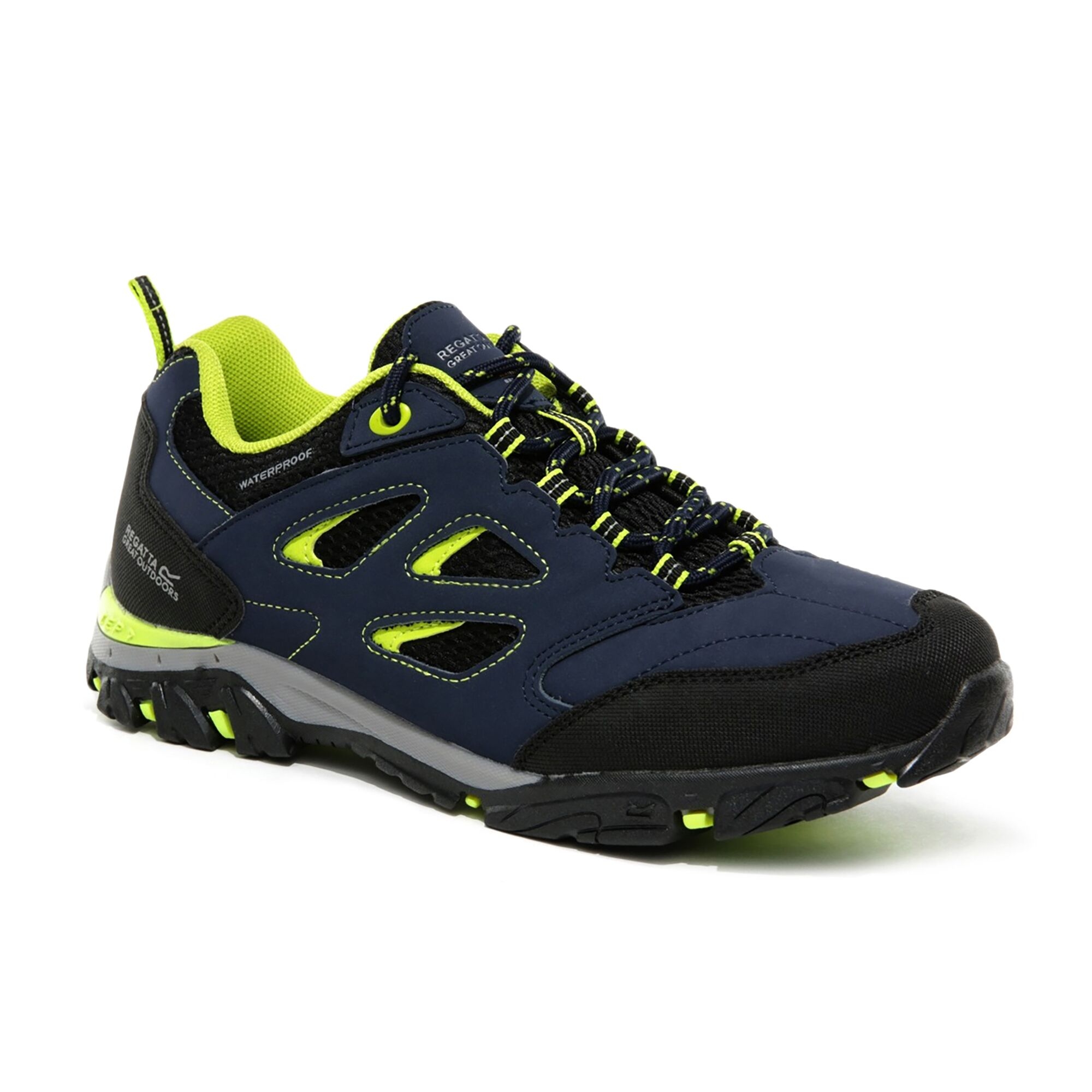 Regatta Kids Breathable Holcombe Waterproof Low Walking Shoes Navy Blazer Lime Punch, Size: UK Infant 9