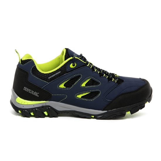 Kids' Holcombe Waterproof Low Walking Shoes Navy Blazer Lime Punch 