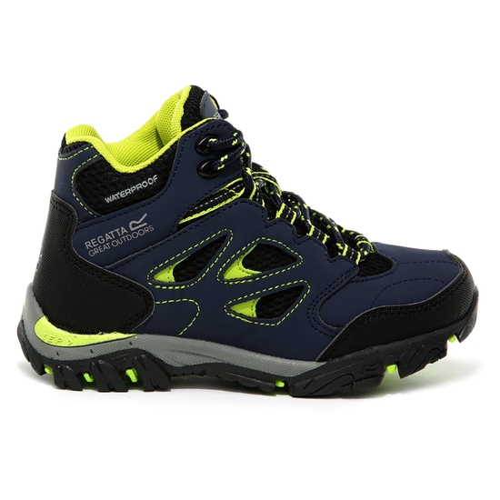Kids' Holcombe Waterproof Mid Walking Boots Navy Lime Punch 