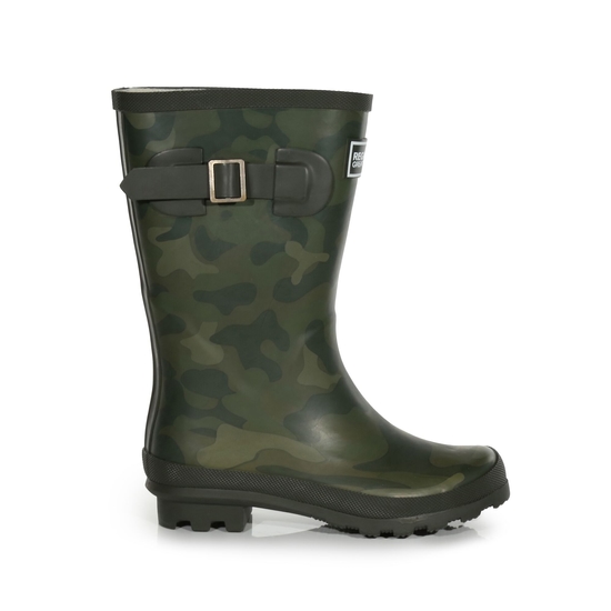 Kids' Fairweather Wellies Dark Khaki Camoflauge 