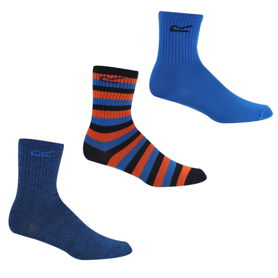 Kids 3 Pack Outdoor Sock Navy Hawaiian Blue