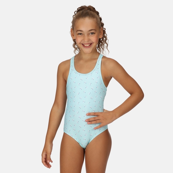 Kids' Katrisse Swimming Costume Aqua Blue Ditsy Floral 
