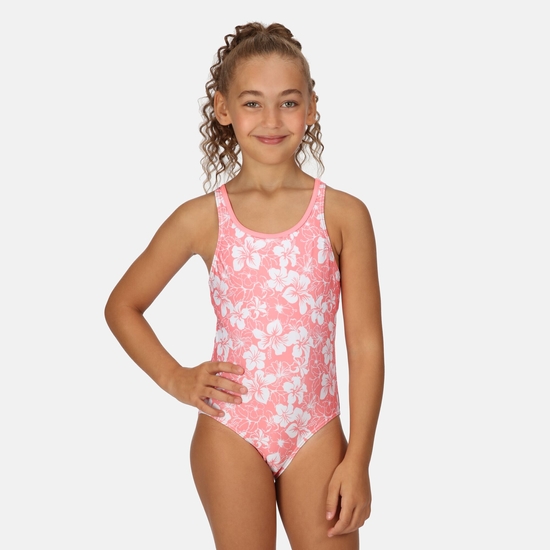 Kids' Katrisse Swimming Costume Shell Pink Hibiscus 