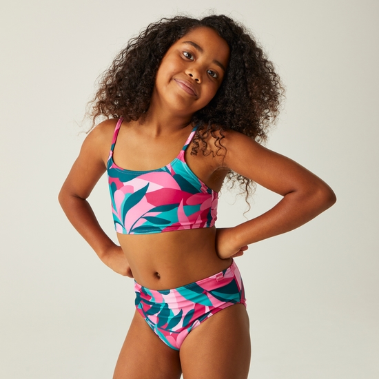 Kids' Dakaria II Bikini Set Tahoe Blue Tropical Leaf Print
