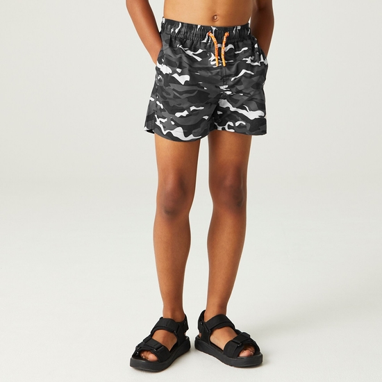 Kids' Skander III Swim Shorts Black Camo Print