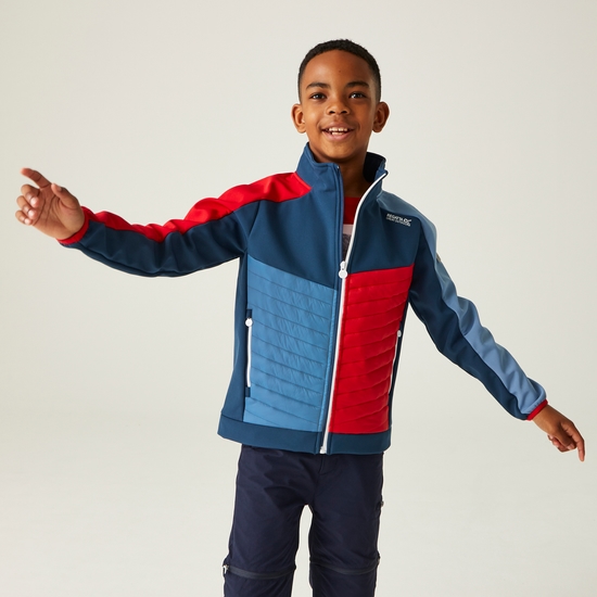Kids' Brynden Baffled Jacket Moonlight Denim Danger Red Coronet Blue