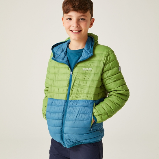 Kids' Hooded Hillpack II Jacket Piquant Green Moroccan Blue