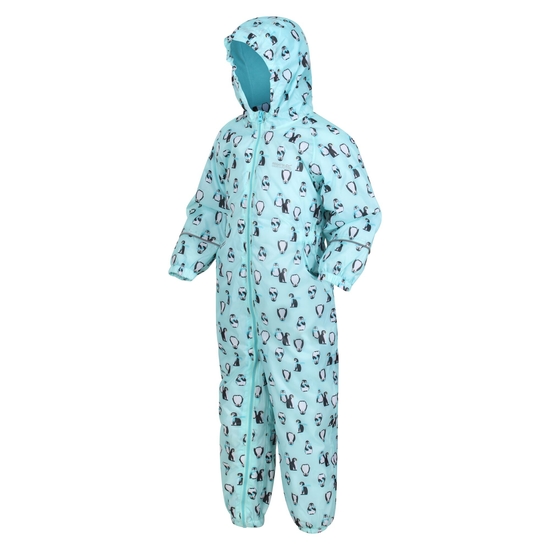 Kids' Printed Splat II Waterproof Puddle Suit Cool Aqua Penguin