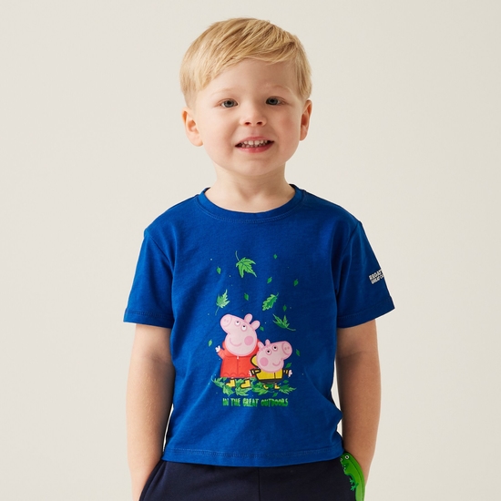 Peppa Wutz bedrucktes T-Shirt mit kurzen Ärmeln Blau