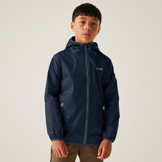 Lever II leichte, wasserdichte Walkingjacke mit Kapuze für Kinder Marine
